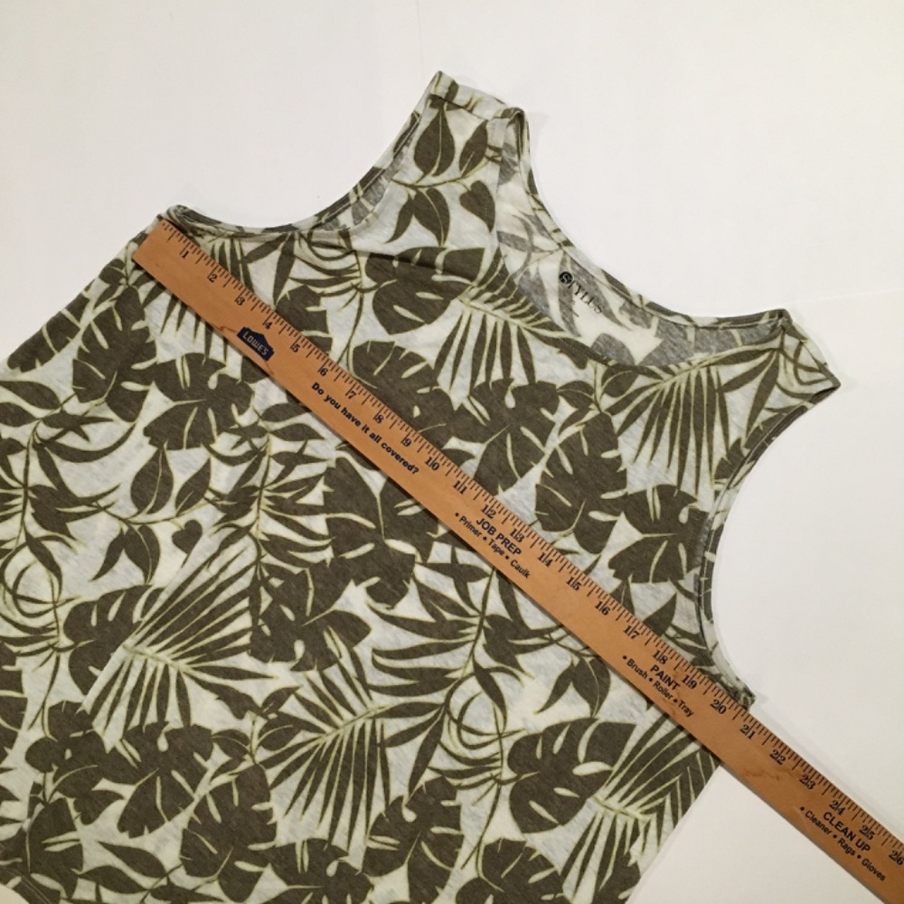 STYLUS women's tropical print linen blend tank top. Size XL. - Picture 7 of 8